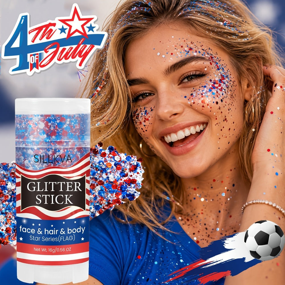Glitter Makeup Stick Red & Blue Multi-Use Glitter Gel for Face Hair & Body – Patriotic American Flag Theme for July 4th Independence Day Sports Events & Stage - product image