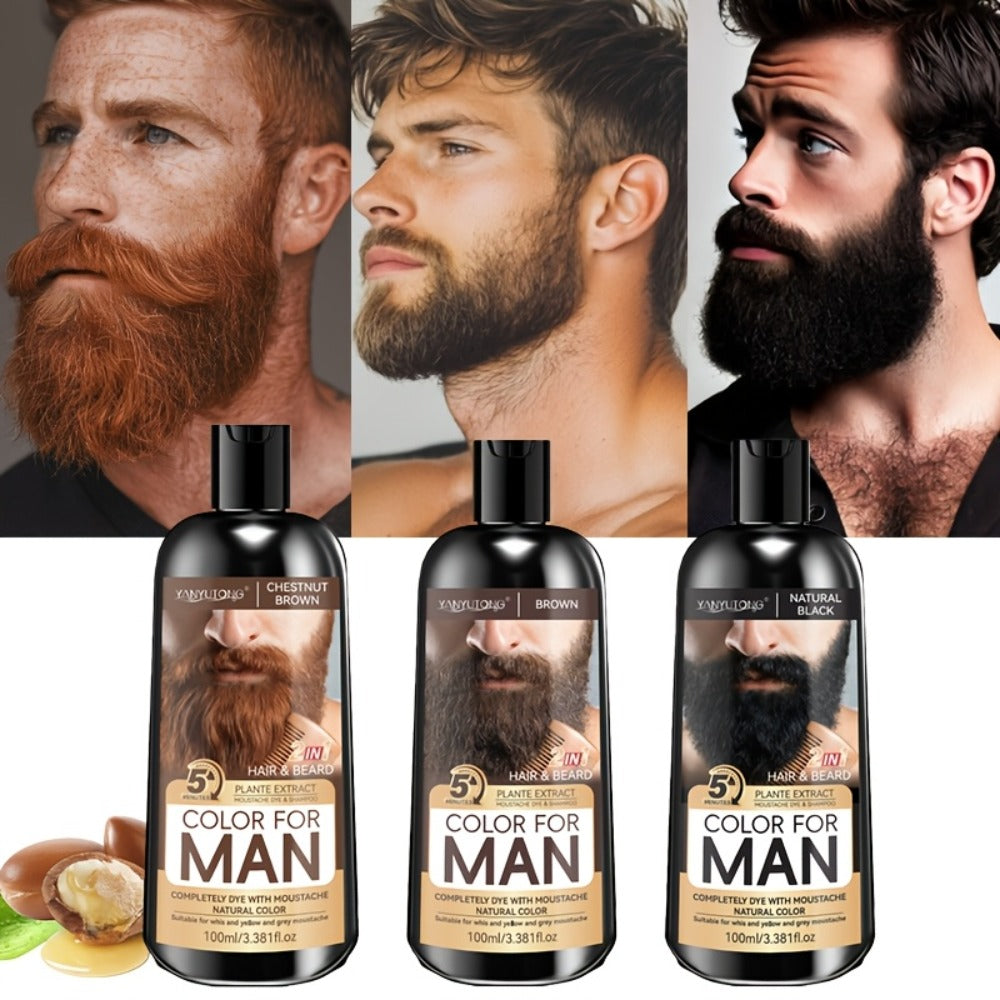Gray Beard Dye Shampoo for Men 2-in-1 Semi-Permanent Natural Sulfate-Free Formula — Colors & Conditions in One Step, Fast Gray Coverage for Beard Sideburns & Hair, Black Brown Ches - product image