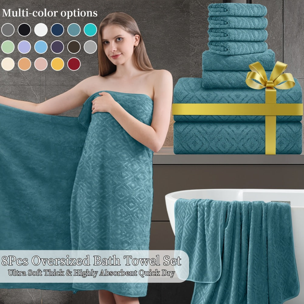 700GSM Bath Towel Set 8 Piece Extra Large Ultra Soft Thick - Highly Absorbent Quick Dry | 2 Oversized Bath Towels 2 Hand Towels 4 Washcloths | 16 Colors | Bathroom Hotel Gym Spa Ad - product image