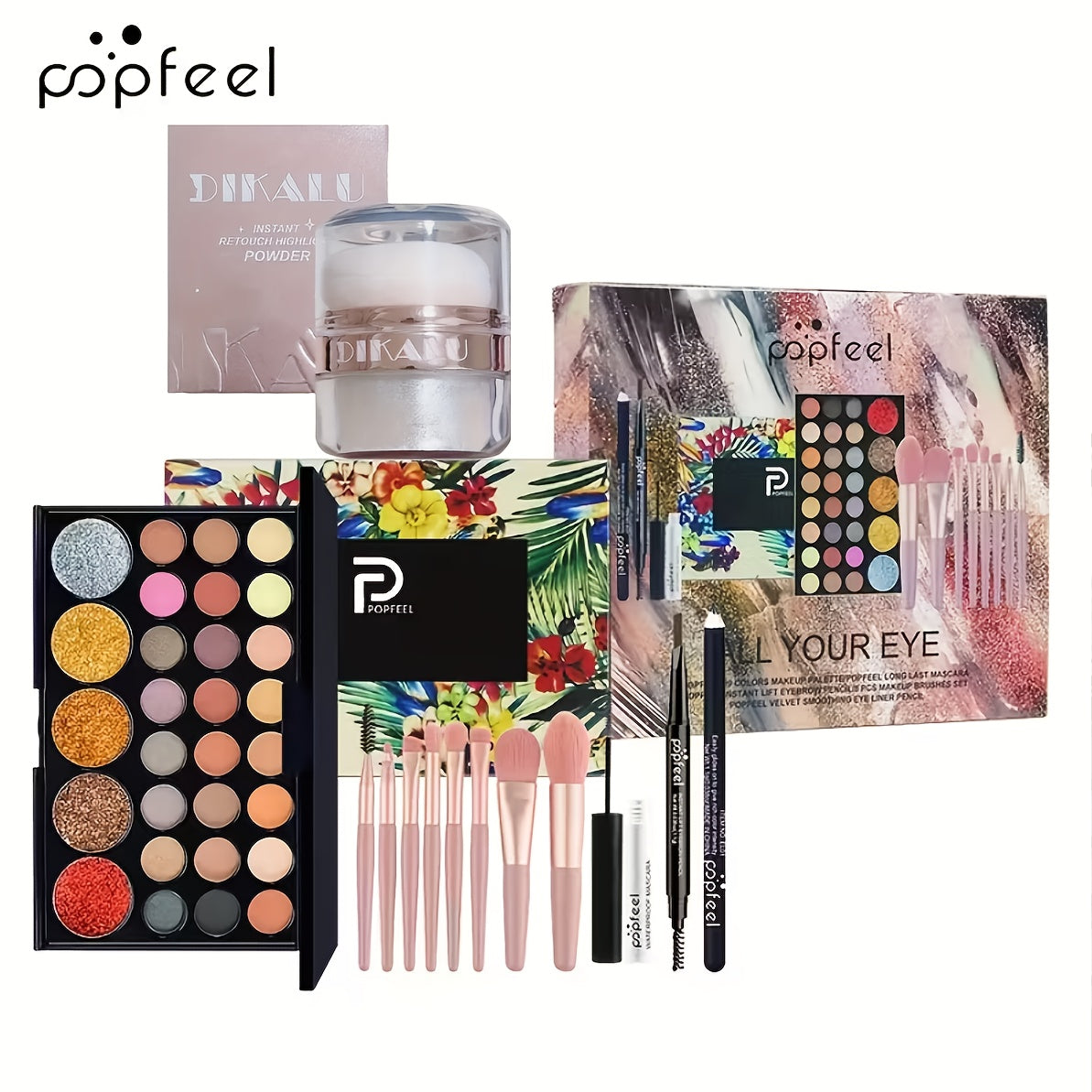 Makeup Gift Set POPFEEL 29-Color Eyeshadow Palette + Mascara + Eyeliner + Brow Pencil + Highlighter Powder + 7-Piece Brush Set | Complete Eye & Face Kit for All Skin Types | Beginn - product image 19