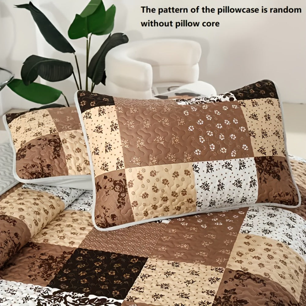 Patchwork Quilted Bedspread Set 3 Piece - 1 Quilt & 2 Pillow Shams Machine Washable All-Season Soft Breathable 100% Polyester Bedding Set for Bedroom Dorm, Twin Full Queen King - product image 9