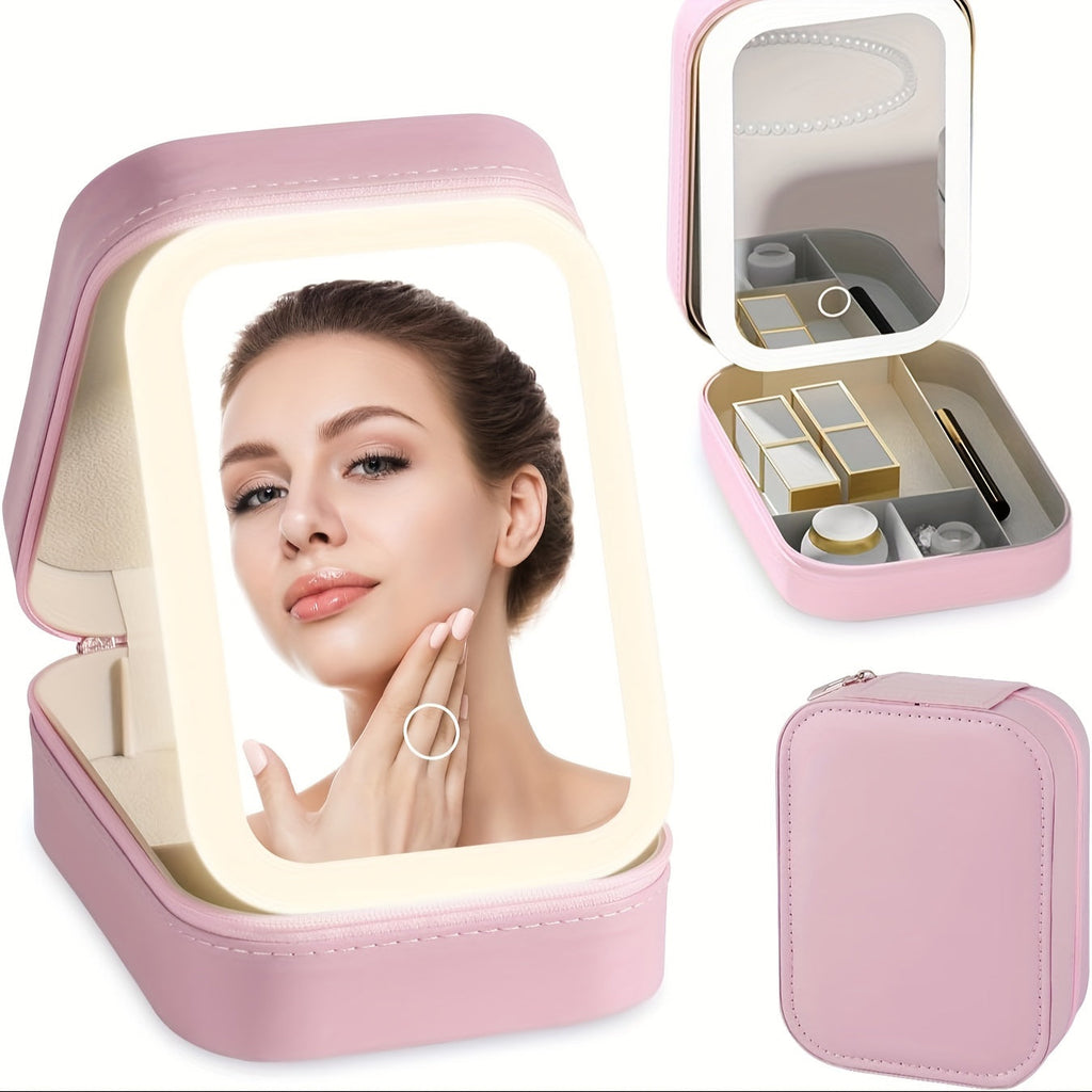Lighted Makeup Case with LED Mirror & Cosmetic Organizer - 1200mAh Rechargeable USB Travel Makeup Train Case Portable Vanity Mirror for Women Girls Birthday Gift - product image 15