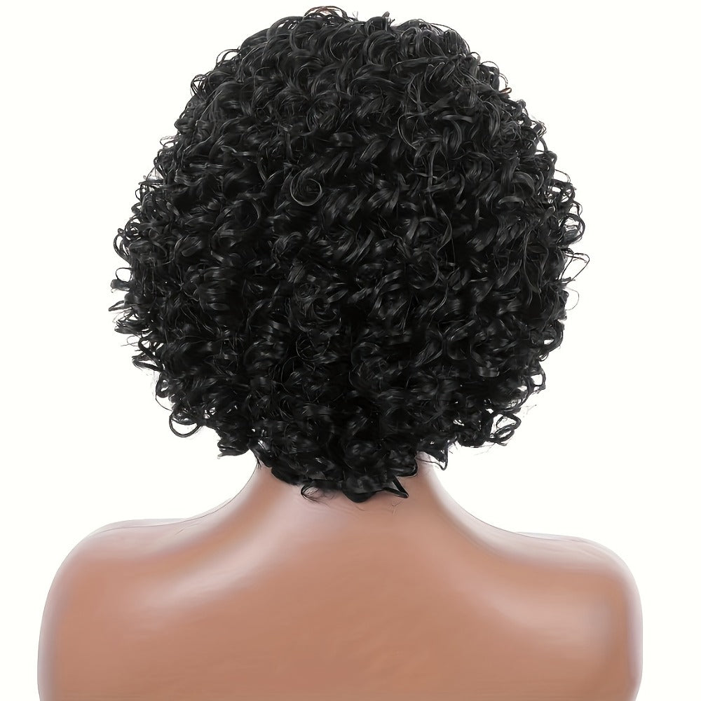Short Afro Kinky Curly Wig 12 Inch Synthetic Heat Resistant Elastic Cap – Full Coverage Voluminous Hair Replacement Wig for Women | Black & Black Mixed Brown | Daily Wear Party Cos - product image 7