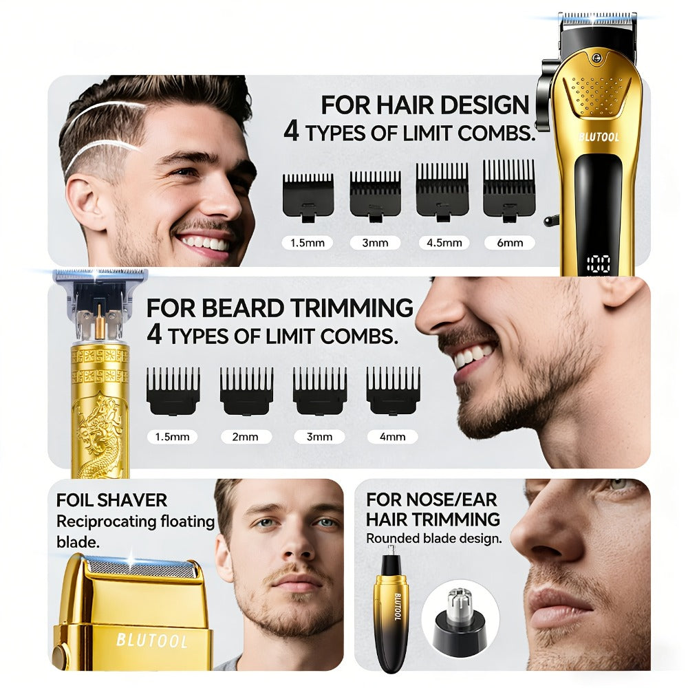 Multi-Piece Hair Clipper Kit for Men – USB Rechargeable Cordless Electric Trimmer Set, 2-Piece & 4-Piece Home Travel Barber Tool, Black Blue Gold Grooming Gift - product image 8
