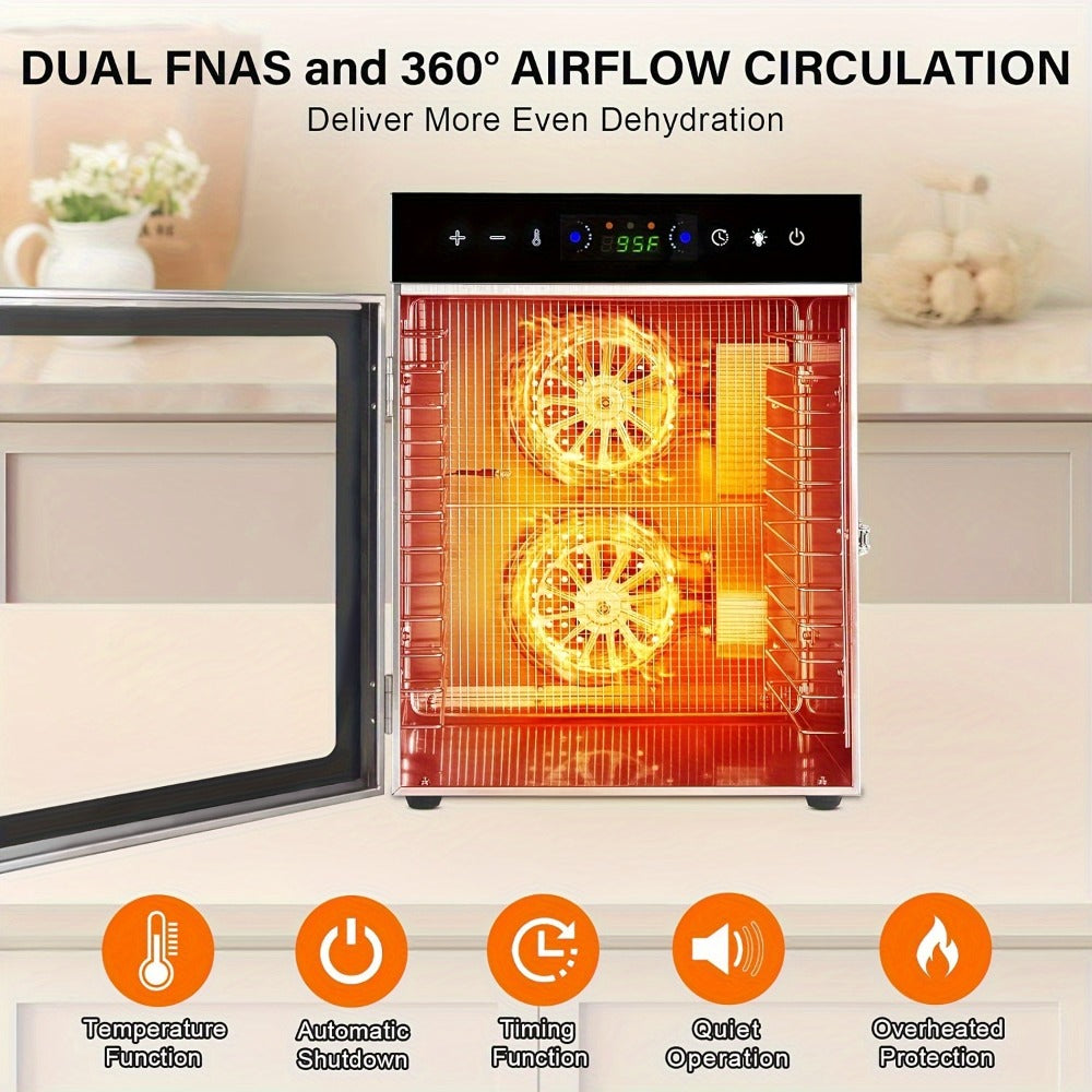 Food Dehydrator 12 Stainless Steel Trays 800W 24H Digital Timer 86-194°F Temperature Control 360° Hot Air Circulation for Jerky Fruit Herbs Vegetables with Recipe Book - product image 4