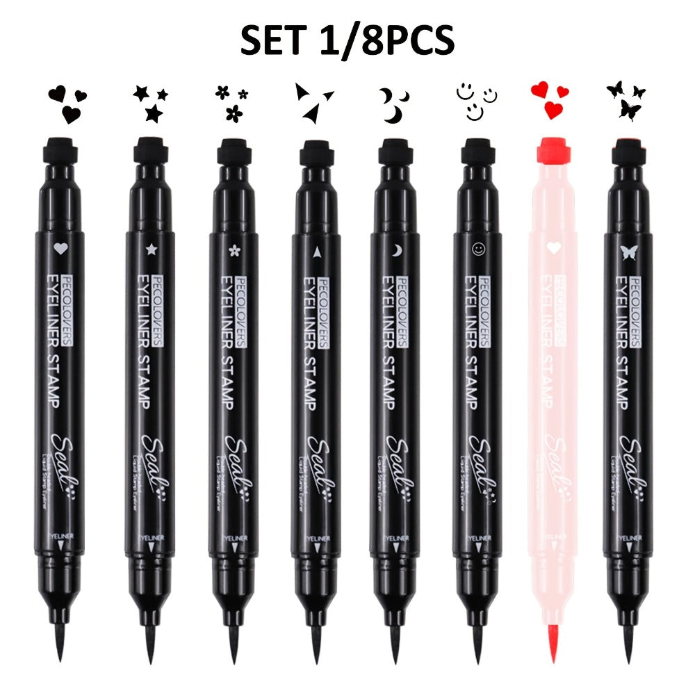 Winged Eyeliner Stamp Pen Set Double-Ended 8 Wing Styles Waterproof Quick-Dry Liquid Liner Kit for Beginners Red Black Cat Eye Makeup Tool Symmetrical Flick - product image 3