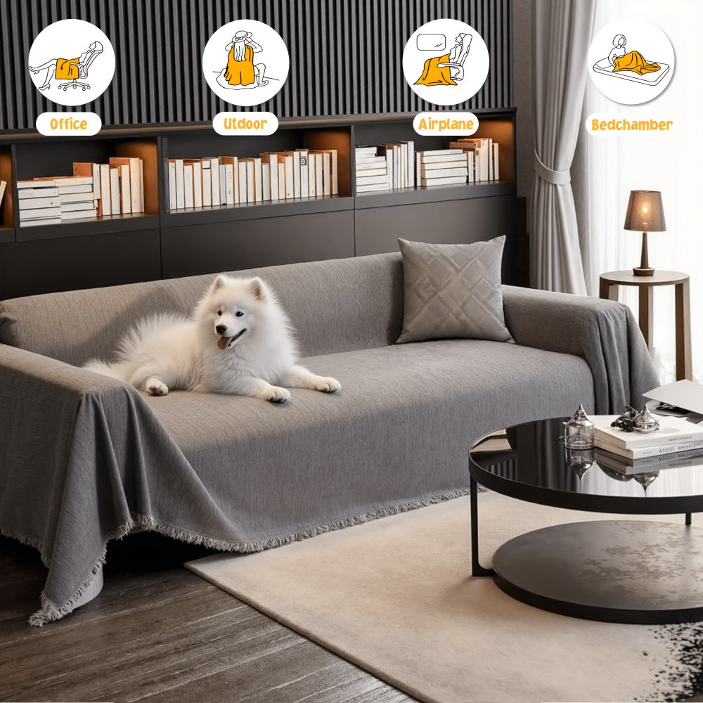 Couch Cover Throw Chenille Fringe Extra Large - Pet Friendly Scratch Proof Non-Slip Washable Polyester Sofa Protector | 3 Seat 71x102in 4 Seat 71x134in | Beige Gray Brown | Living  - product image 9