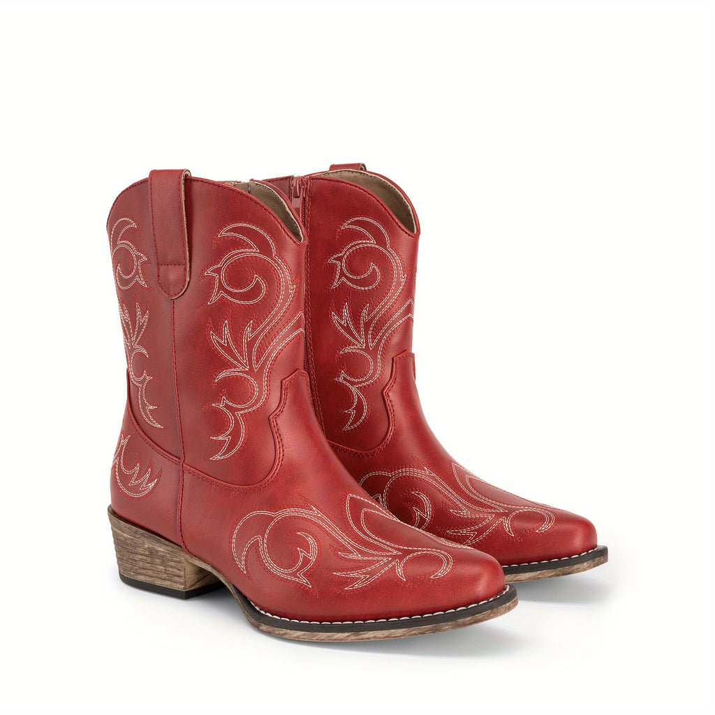 Women Cowboy Boots Ankle Boots Vintage Embroidered Geometric Pattern High-Top Cowboy Boots Western Retro Boot Comfortable Square Toe Elegant Classic Cool Brand - product image 4