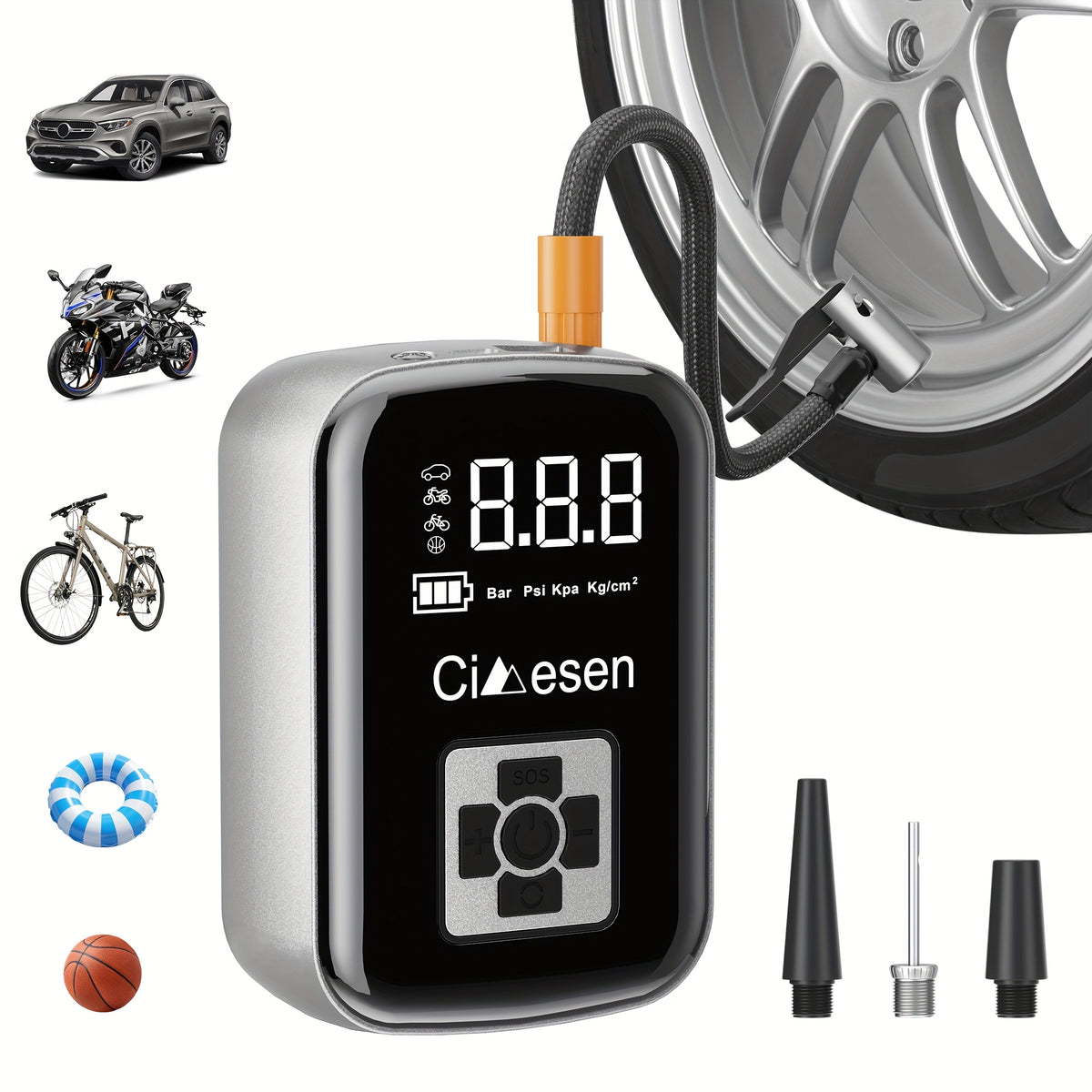 1pc Tire Inflator Portable Air Compressor, Fast Cordless Air Pump, Digital Display With Multi-function Nozzle Adapter and Long-lasting Lithium Battery For Car - product image 5