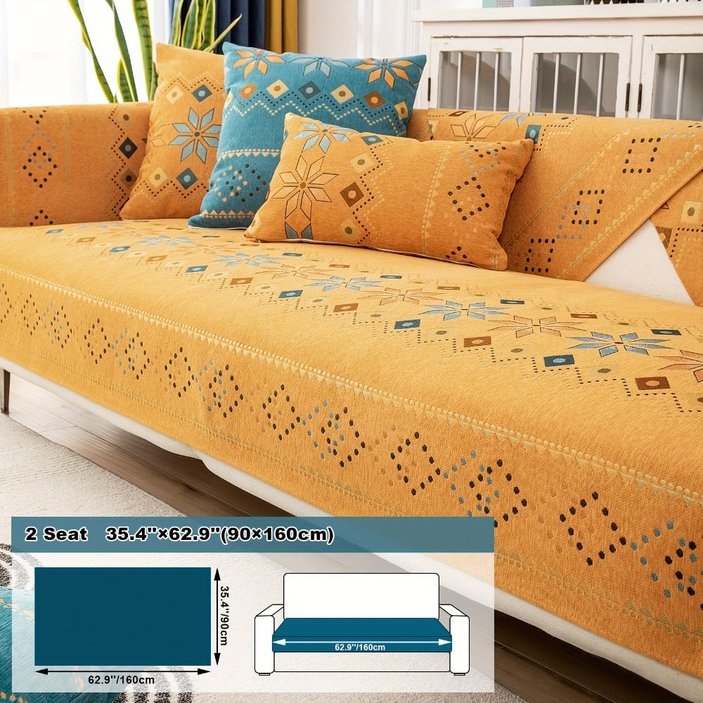 Bohemian Chenille Sofa Cover | Geometric Print Non-Slip Couch Slipcover, Thick Plush Boho Style, 1 to 4 Seat, Armrest & Backrest, Machine Washable, Sectional Sofa Protector - product image 28