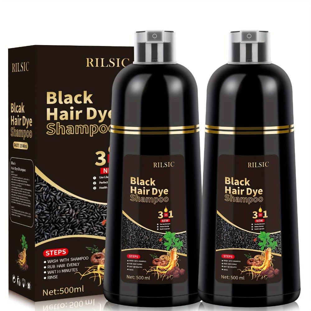 Grey Hair Coverage Shampoo 3-in-1 2-Pack 500ml Each — Instant Color in Minutes Ammonia Free Natural Herbal Formula, Lasts 30 Days, Black & Dark Brown for Men & Women All Hair Types - product image 8