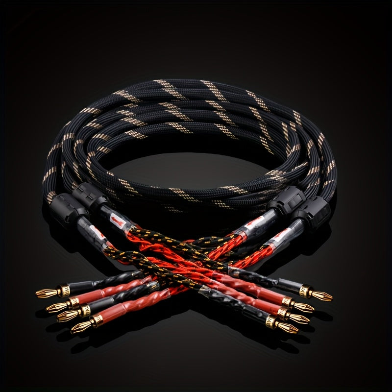 YYAUDlO Premium HlFi Speaker Cables - 1 Pair, High-End OCC Composite Cables for Hi-Fi Systems & Banana Plug Speakers, Black with Red/White Stripes, Male to Male Connector