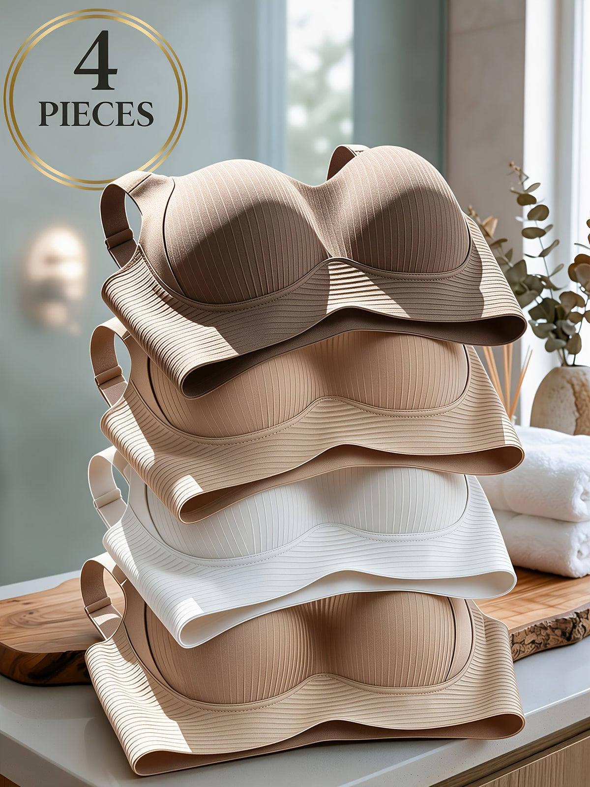 4pcs Women's Wireless Push Up Bralette - Wire-Free Back Smoothing Seamless Bras with Wide Adjustable Straps, Soft Breathable Non-Detachable Cups Suitable for - product image 16
