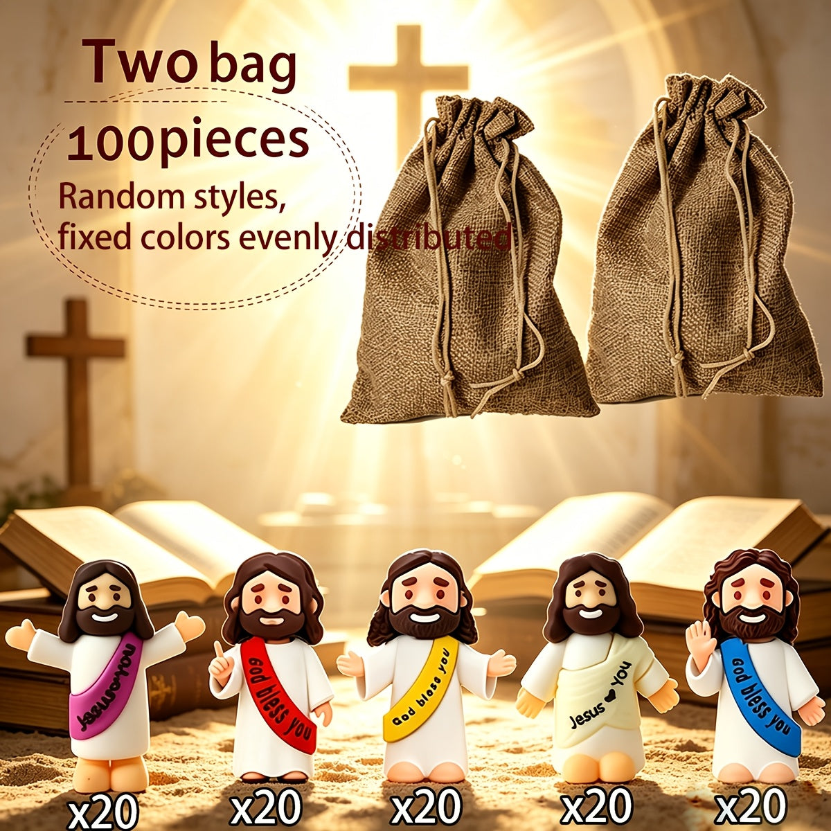 Colorful Bulk Religious Statues 5 Colors, Baptism Favors Sunday School Gifts Christian Party Favor Home Decor Vase Filler | Mini Jesus Figurines for Halloween Trunk-or-Treat 50/100/150pcs