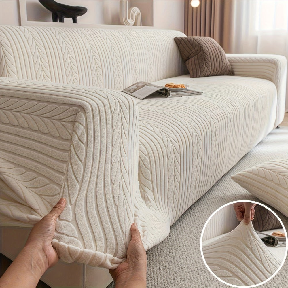Sofa Cover Stretchy Washable Slipcover for 1 2 3 4 Seater Couch, Zigzag Textured Fabric, Scratch Slip Resistant Furniture Protector, Cream White Light Grey Dark Gray Coffee Brown - product image