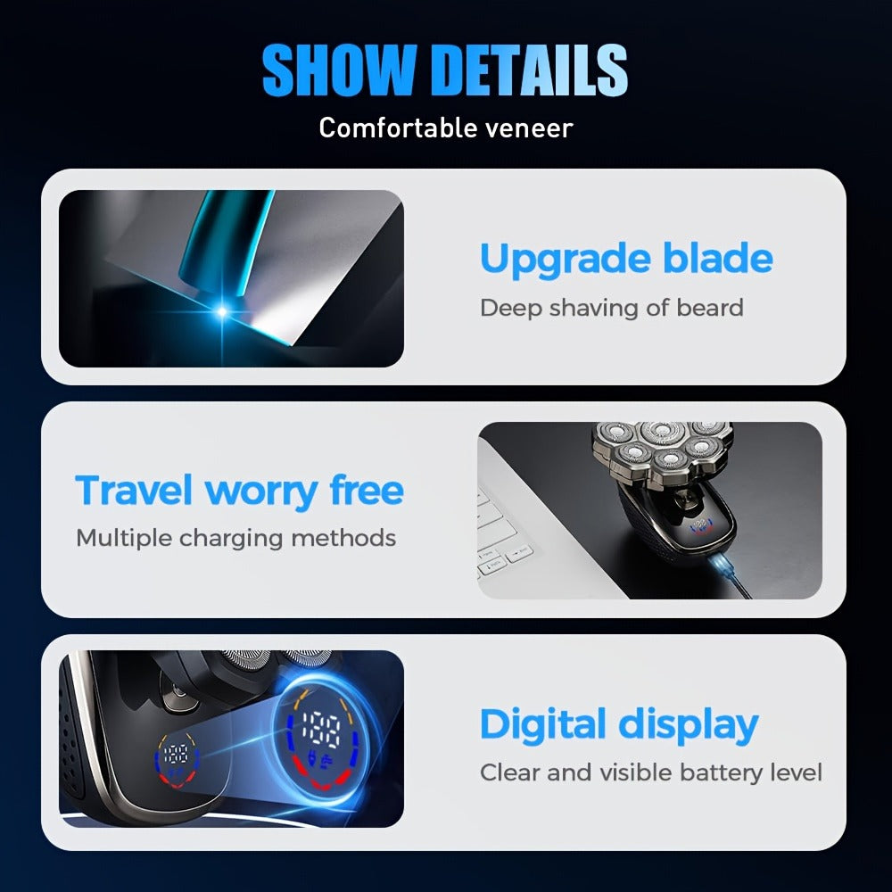 Bald Head Shaver for Men 5-in-1 Electric Razor Wet Dry with 7D 9D Floating Head Detachable Magnetic Blades Cordless Rechargeable Grooming Kit Gift for Dad Father - product image 7