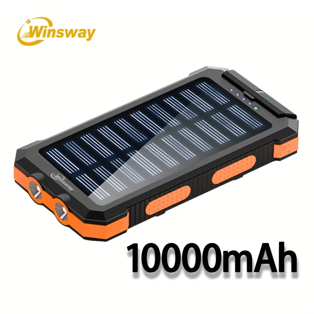 Winsway 10000mAh Portable Solar Panel Charger with 4 Dual USB Ports And Type-C/Micro USB Input Ports, Equipped with A 2.4W LED Flashlight/compass, Suitable for All Mobile Devices,  - product image 2