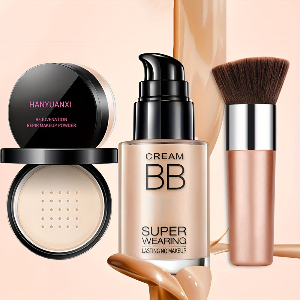 BB Cream Makeup Kit with Loose Setting Powder Brush & Sponge — Full Coverage Waterproof Long-Lasting Hydrating Foundation Set for All Skin Types, Women Beauty Gift - product image 2