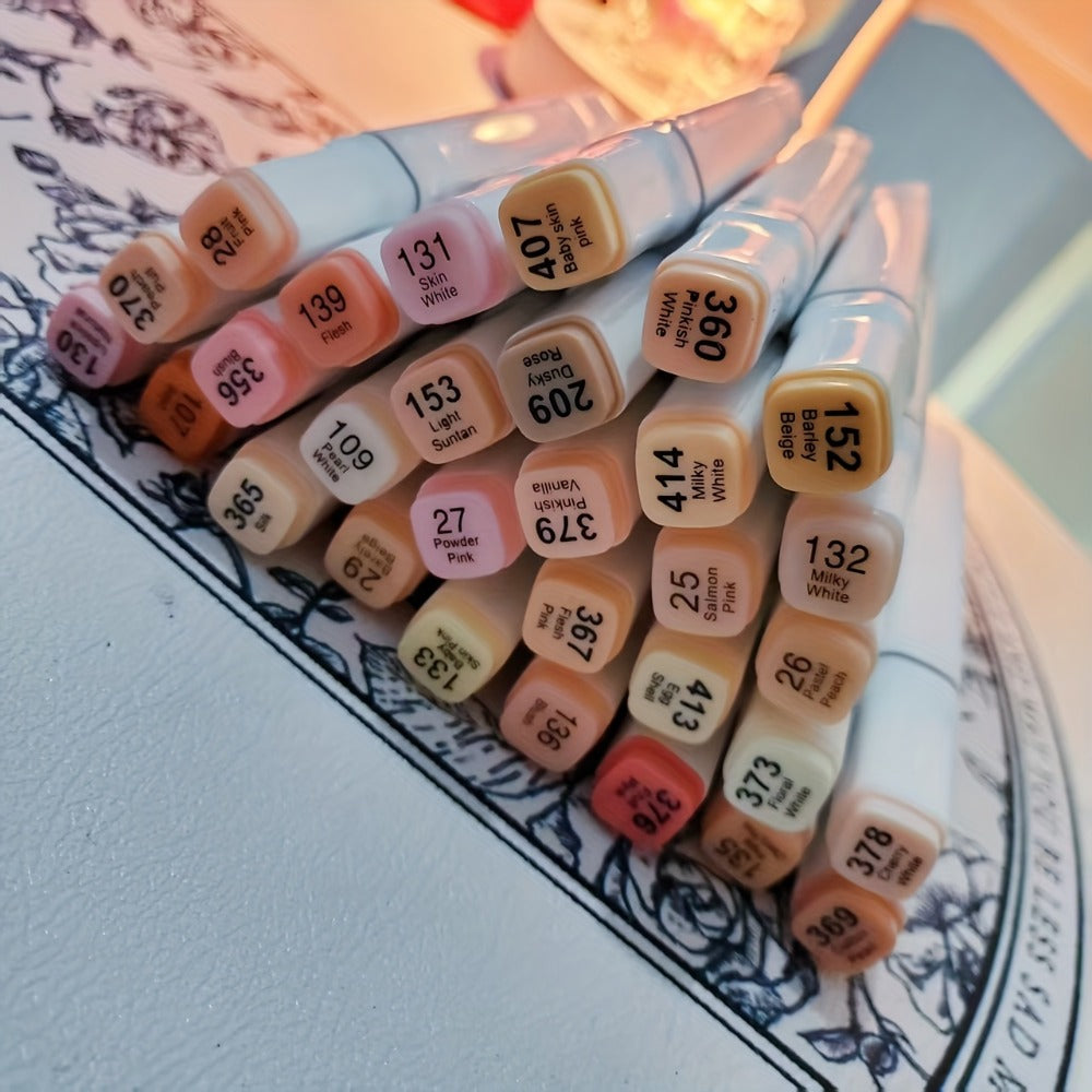 Flesh Color Alcohol Markers 30 Colors Dual Tip Brush and Broad Alcohol Based Art Markers for Portrait Skin Tone Drawing Sketch Illustration Comics Anime Coloring Artists for At-Home Beauty Routine