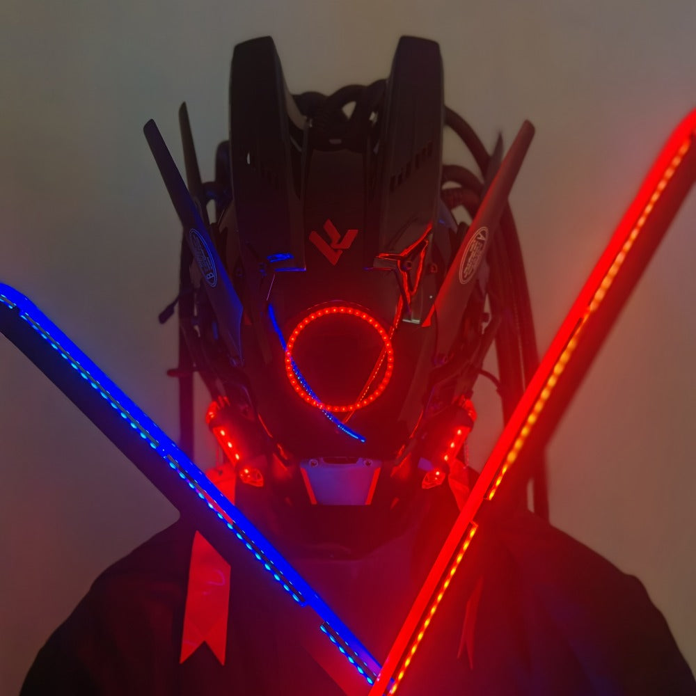 Futuristic Sci-Fi Mechanical Face Mask for Halloween, Cosplay, Music Festival & Rave Party, Blue Green Pink, Free Helmet Included, Adult Gift – LED Cyberpunk - product image 16
