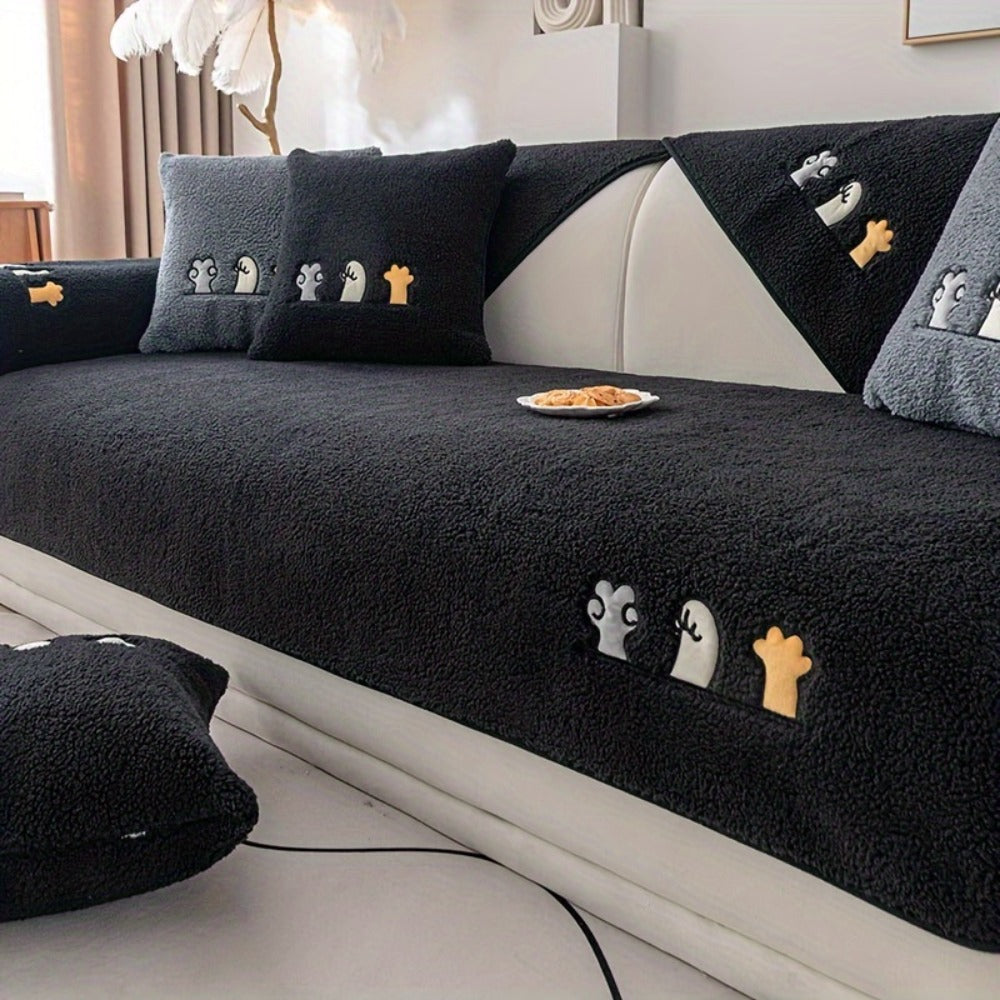 Plush Shearling Sofa Cover Non-Slip Pet-Friendly Couch Protector Animal Bone Embroidery Soft Warm for Living Room Bedroom Office 2 3 4 Seater - product image 39