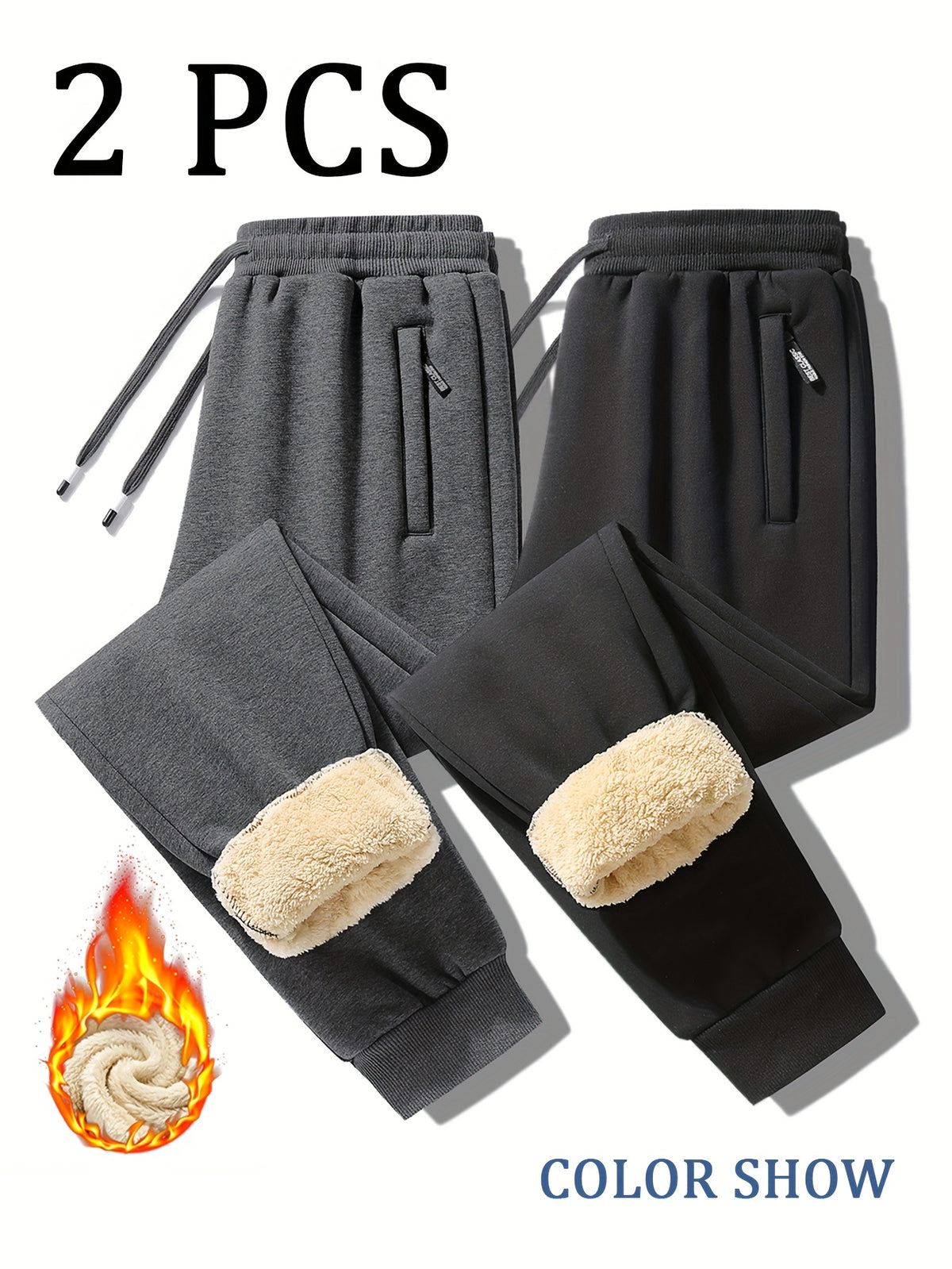 2pcs Set Of Winter Men's Warm and Friendly Soft Casual Pants, Winter Outdoor Travel with Added Casual Pants, Hidden Zipper Pocket Design, Foot Binding, Warm - product image 14