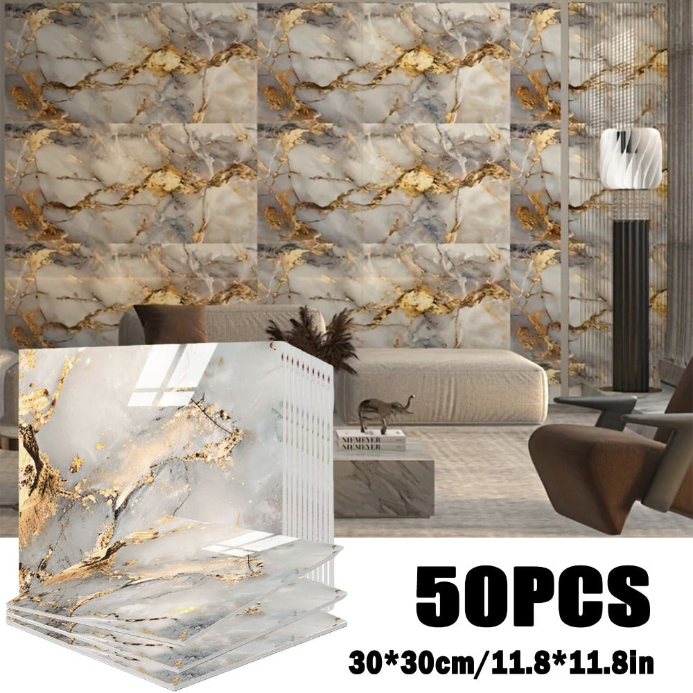 Self-Adhesive Marble Tile Stickers 11.8x11.8in Peel and Stick Wall Tiles for Bathroom Kitchen Backsplash – Waterproof 3D Glossy Imitation Marble Wall Panel, Easy to Install, 50 or  - product image 3
