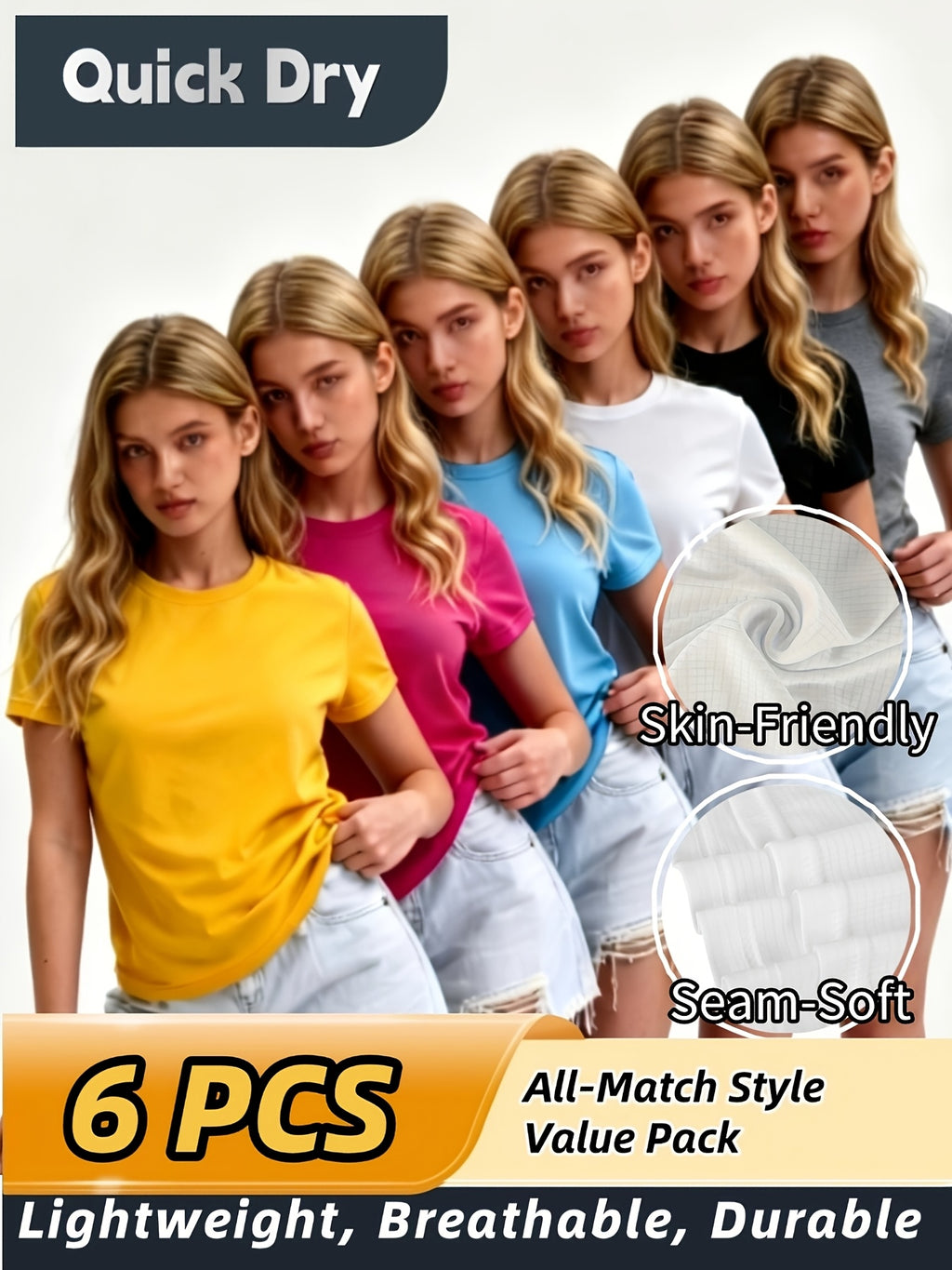 Women's 6-Pack Performance T-Shirts - Breathable, Moisture-Wicking, and Skin-Friendly for, Outdoor, and Everyday Comfort - product image 5