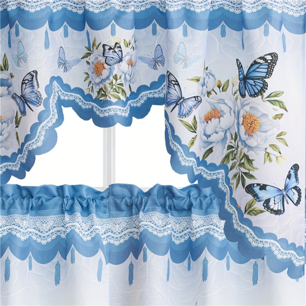Blackout Kitchen Curtains 3-Piece Set with Butterfly Floral Print - Rod Pocket Window Curtains for Kitchen, Living Room, Bedroom, Bathroom & Restaurant, Polyester Fabric, Machine W - product image 8
