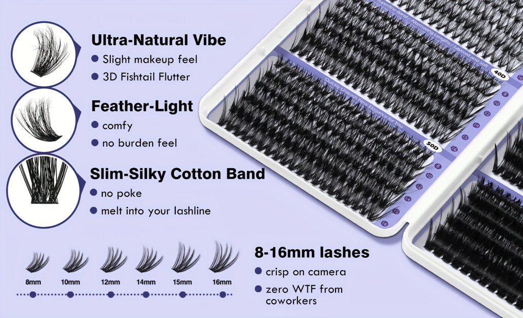 Premade Lash Clusters 708Pcs Mixed Length 30D 50D 80D 100D Wispy Volume Kit – Natural Fluffy DIY Lash Extensions with Bond Seal & Applicator for Everyday, Party, Travel & Event Loo - product image 11