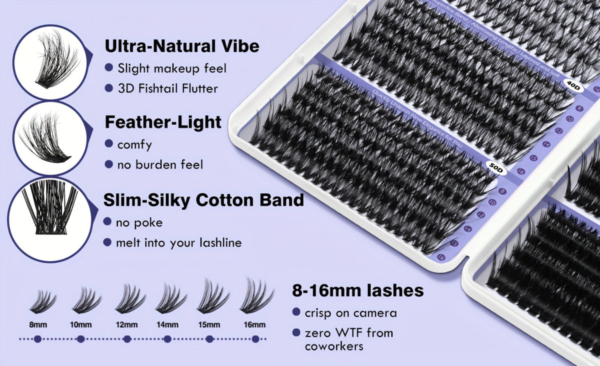 Premade Lash Clusters 708Pcs Mixed Length 30D 50D 80D 100D Wispy Volume Kit – Natural Fluffy DIY Lash Extensions with Bond Seal & Applicator for Everyday, Party, Travel & Event Loo - product image 11