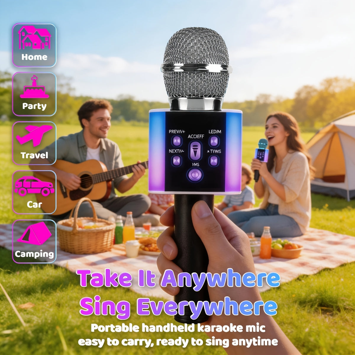 Wireless Karaoke Microphone Speaker with LED Lights and Fun Voice Changer - Portable Singing Mic, Perfect for Holiday Parties, Christmas Family Gatherings, New Year Celebrations