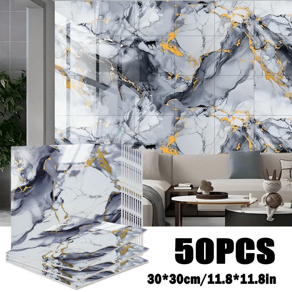 Self-Adhesive Marble Tile Stickers 11.8x11.8in Peel and Stick Wall Tiles for Bathroom Kitchen Backsplash – Waterproof 3D Glossy Imitation Marble Wall Panel, Easy to Install, 50 or  - product image 7
