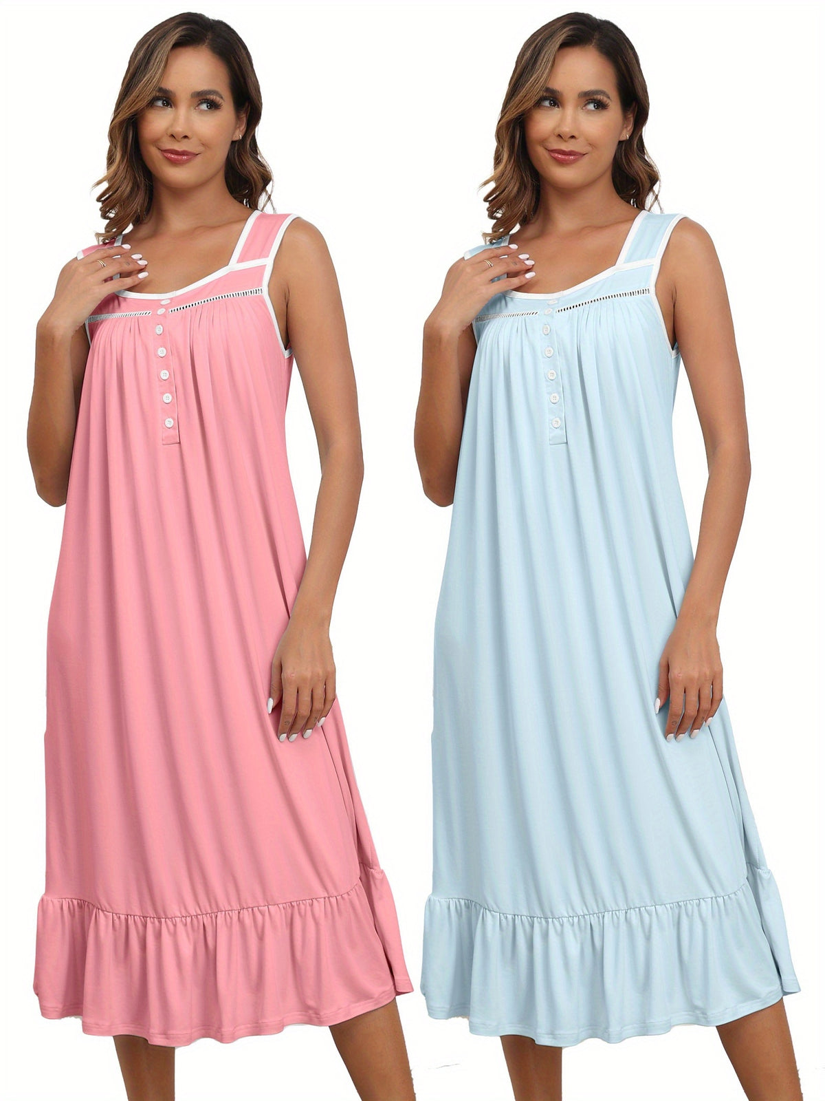 2pcs Nightgowns for Women - Long Flowy Victorian Sleeveless Sleepshirt, Elegant Printed Sleepwear Set (S-XXL)
