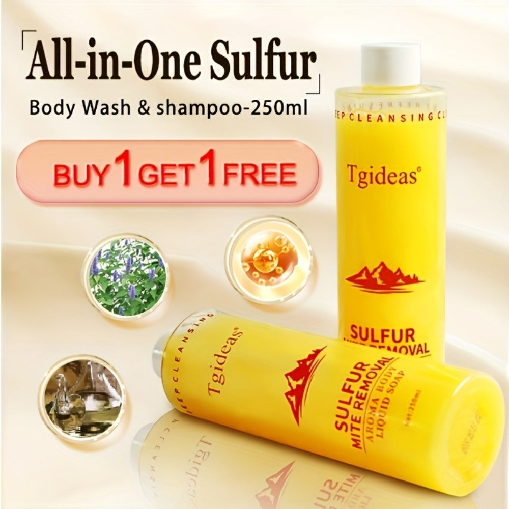 Sulfur Shampoo & Body Wash 2-in-1 Set — Scented Sulfur Soap Cleansing Liquid for Gentle Daily Scalp Purifying & Full Body Cleansing | Creamy Lather Formula | 2 Bottles | Family Hou - product image