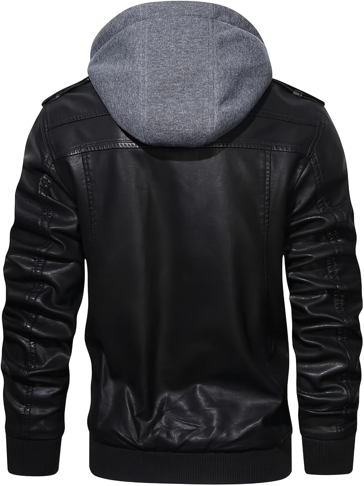 Men's High Quality Windproof PU Motorcycle Bomber Jacket with Removable Hood & Belted Hoodie Suitable for Riding, Winter, Spring, Fall - -Tear Windproof Bomber - product image 2