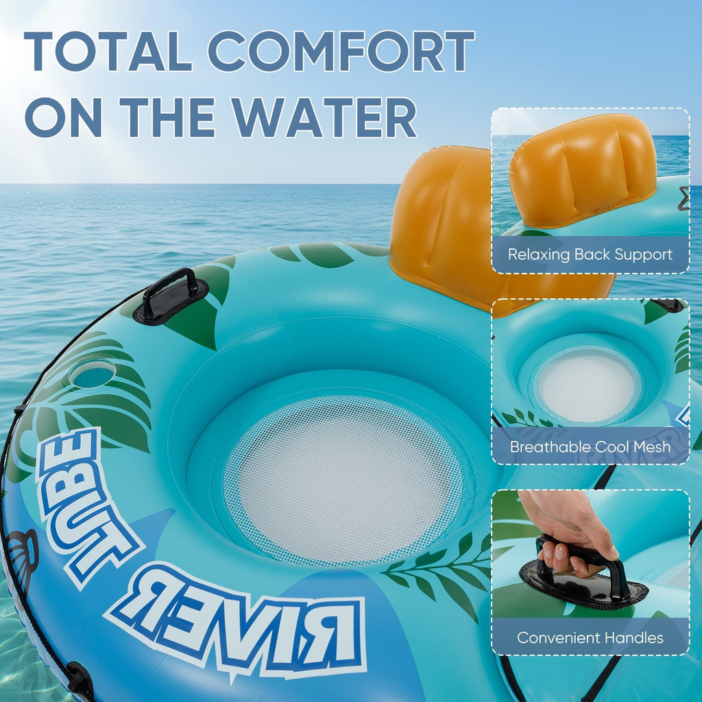 Double Inflatable Pool Float Bed with Detachable Cooler 2 Cup Holders Heavy Duty Adult Lounge Chair for Swimming Pool River Drifting Lake for Everyday Grooming