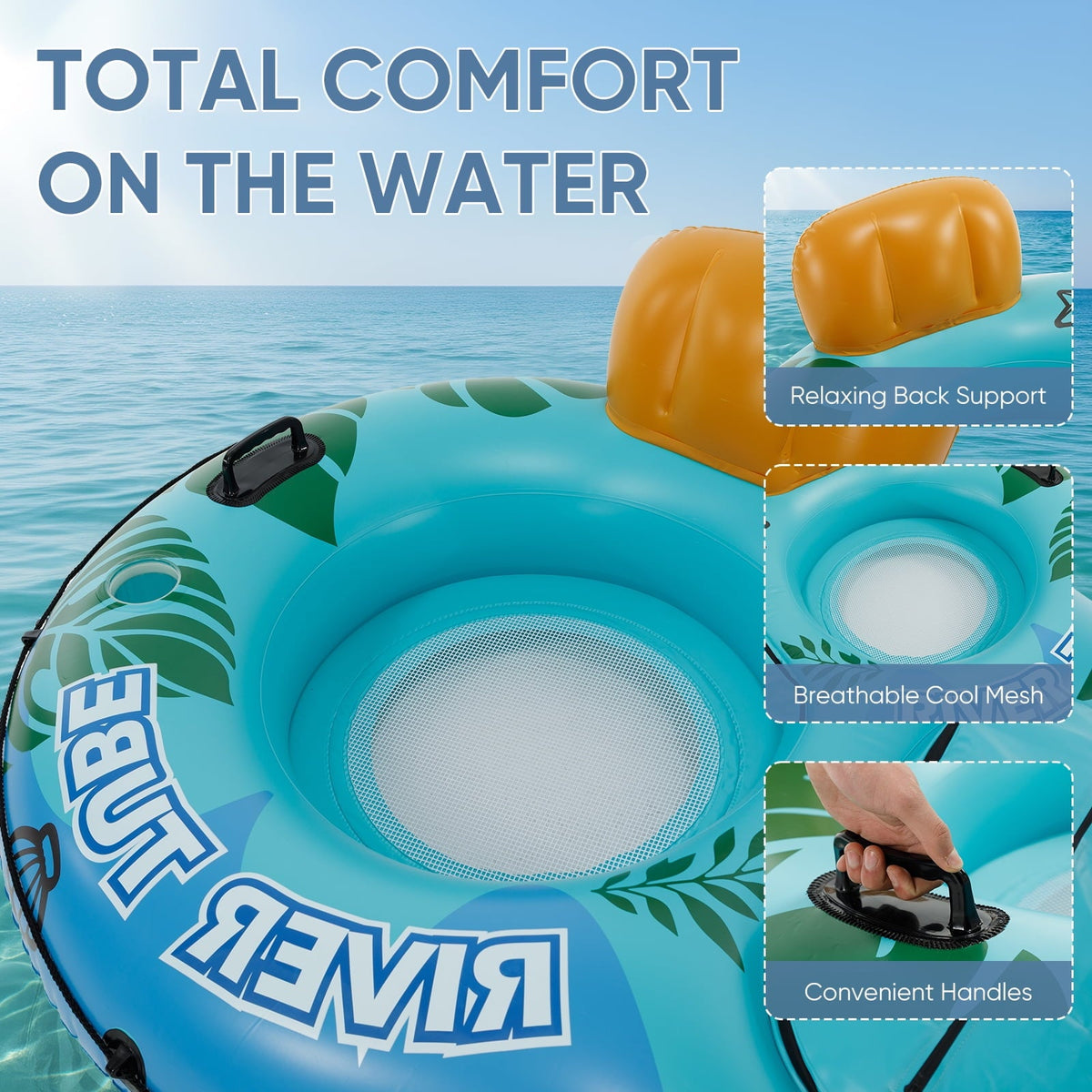 Double Inflatable Pool Float Bed with Detachable Cooler 2 Cup Holders Heavy Duty Adult Lounge Chair for Swimming Pool River Drifting Lake for Everyday Grooming