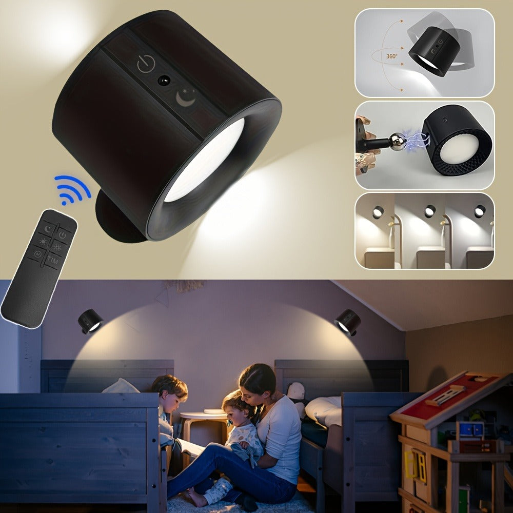 USB Rechargeable LED Wall Light 2 Pack – 360° Rotating Magnetic Ball Touch Control Reading Lamp with 3 Color Temps – Wireless Wall Mounted or Desktop Light for Bedroom Living Room - product image 5