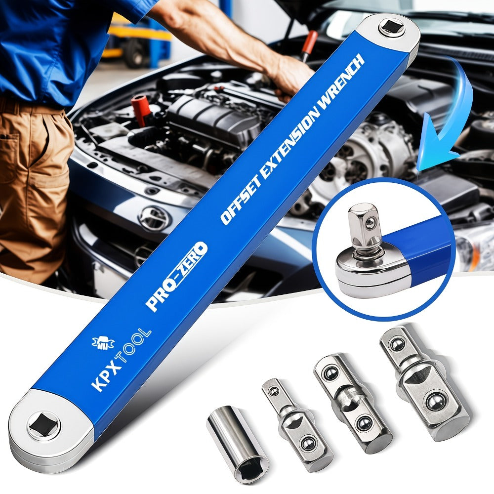 Ratchet Wrench Set 2-in-1 Multi-Function Offset Extension | 1/2" 1/4" 3/8" Square Head Adapters | 180° Swivel High Torque Non-Slip Handle | Durable Metal Automotive Repair Hand Too - product image