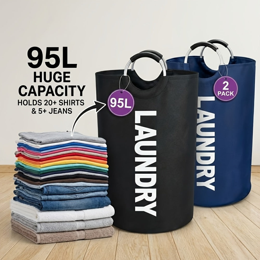 Extra Large Foldable Laundry Basket Set 95L/25.1 Gal Waterproof Oxford Cloth Tall Storage Baskets for Bedroom Bathroom Dorm Wardrobe Organization - product image 9