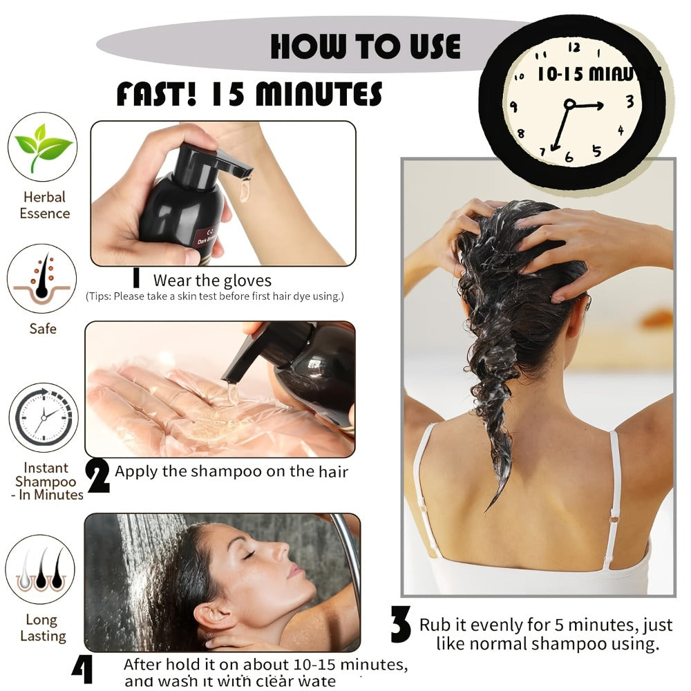 Hair Dye Shampoo 16.91oz (500ml) — 3-in-1 Herbal Formula with Plant Squalane for Instant Gray Coverage, Deep Conditioning & Everyday Cleansing | Fluffy Smooth Finish | Men & Women  - product image 13