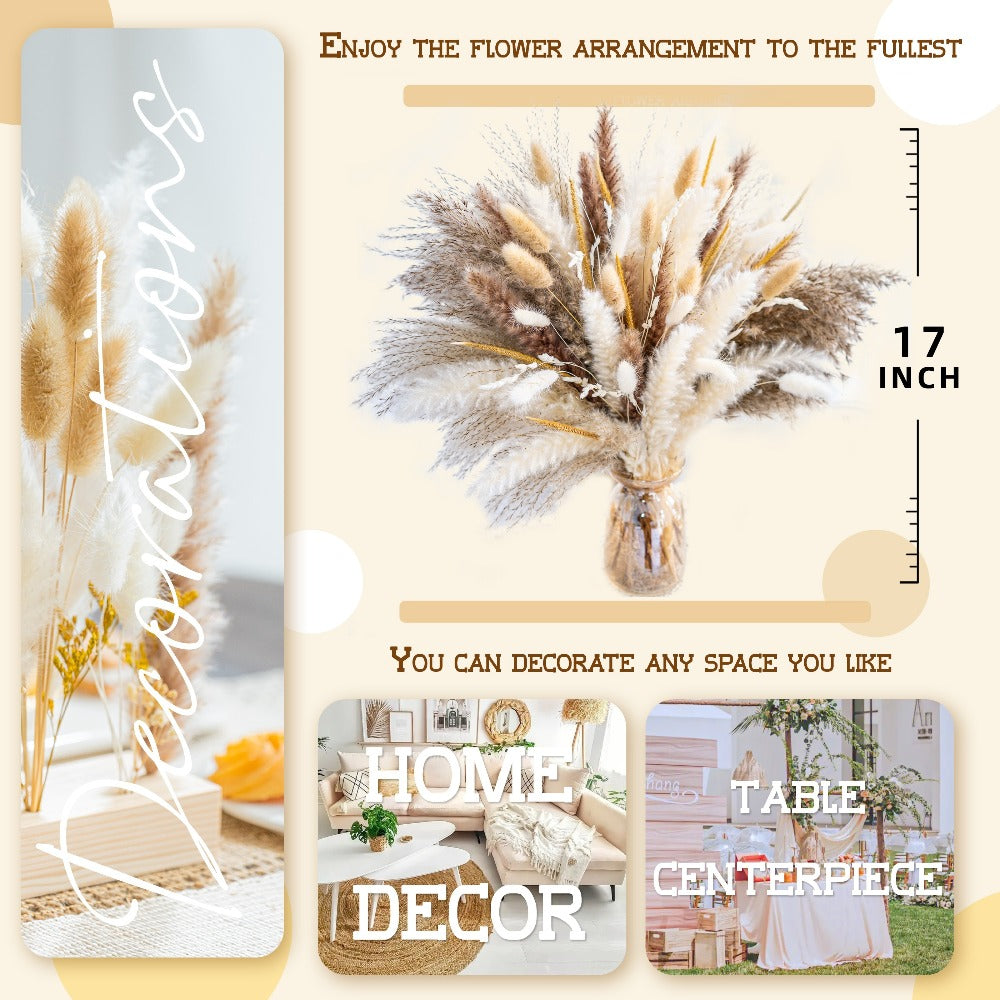 Natural Pampas Grass Decor Bouquet 105/120pcs Boho Dried Floral Arrangement - Centerpiece Table Decor for Wedding Living Room Rustic Boho Home Decoration Vase Filler - product image 5