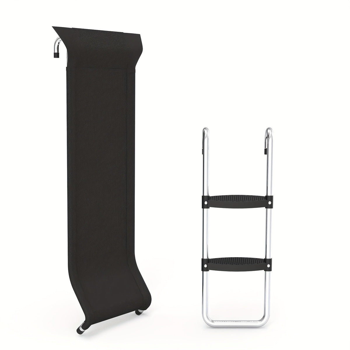 2-Step Wide Safety Ladder Stairs with Strong Tear-Resistant Slide for Trampolines, Ages 14+, PE & Galvanized Steel Construction | Trampoline Ladder & Slide Kit