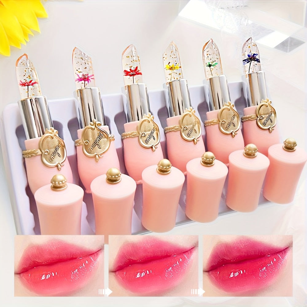 Jelly Lip Balm Set 6 Pack Color Changing — Temperature-Sensitive Dried Flower Extract, Sheer Moisturizing Clear Gloss, Natural Pink Tint, Long-Lasting Hydration Lip Care for Women - product image