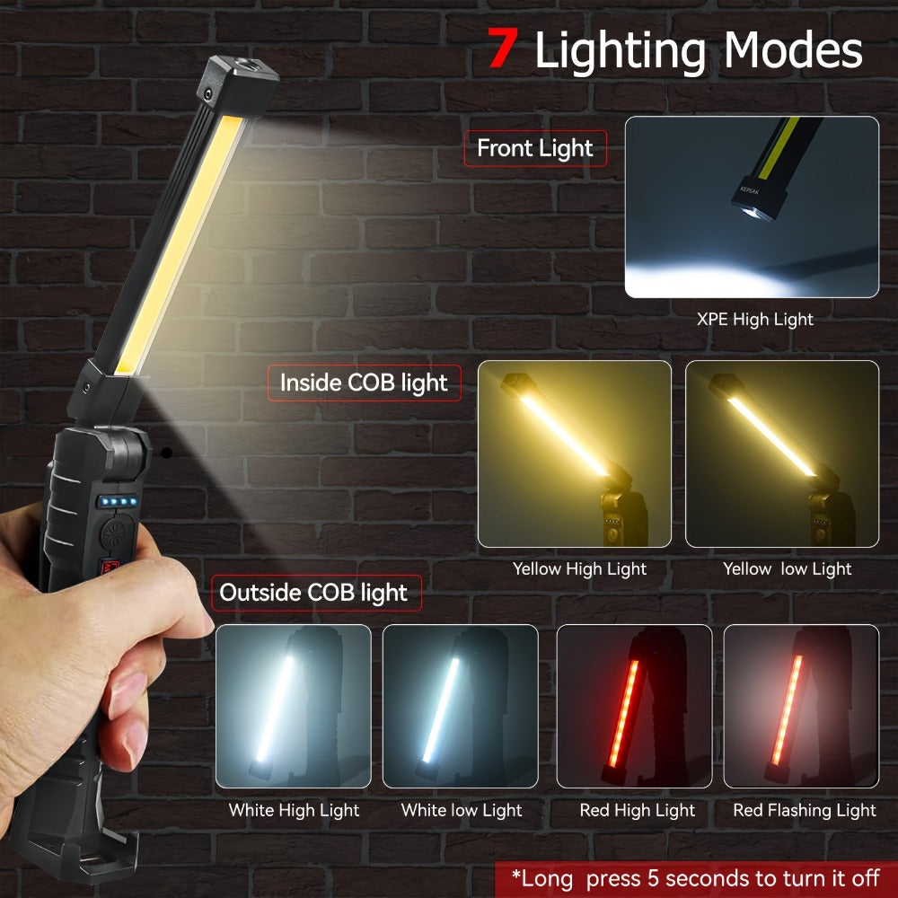 COB LED Work Light Magnetic Base Rechargeable USB 20000 Lumens 7 Modes 180° Rotation Portable Hanging Flashlight with Built-in Battery Power Bank Function for Workshop Garage Car R - product image 8