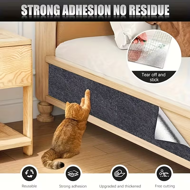 Cat Scratch Mat 55"x15" Trimmable Self-Adhesive Cat Scratching Pad for Furniture Sofa Couch Wall Door Corner Protection – Beige & Grey – Cat Scratcher Carpet - product image 3