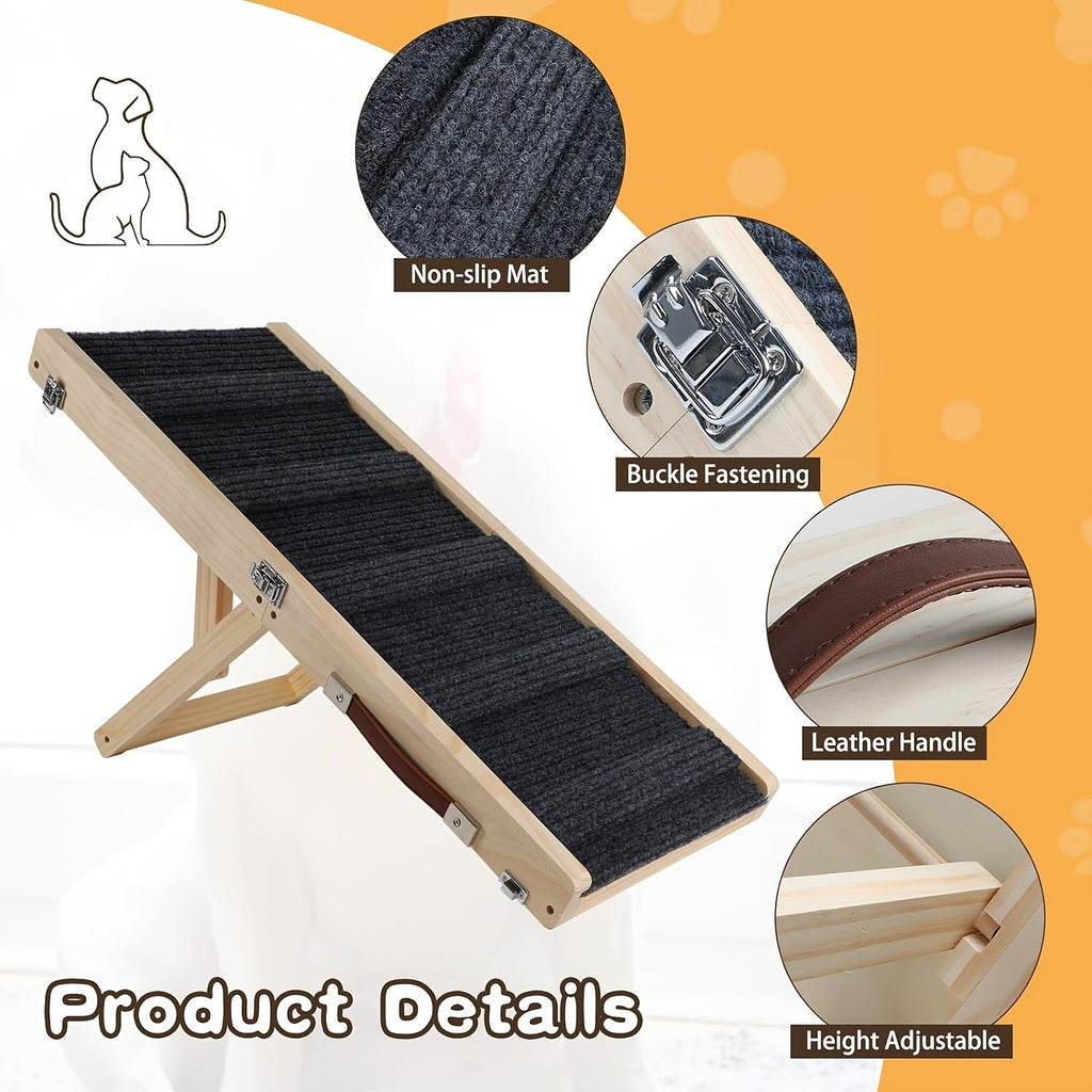 Collapsible Dog Ramp for Couch & Bed – 21 Inch, Non-Slip Pad & Wood Base, Travel-friendly Pet Stairs for Small Dogs, Puppies & Senior Dogs, Hassle-free Carry - product image 2