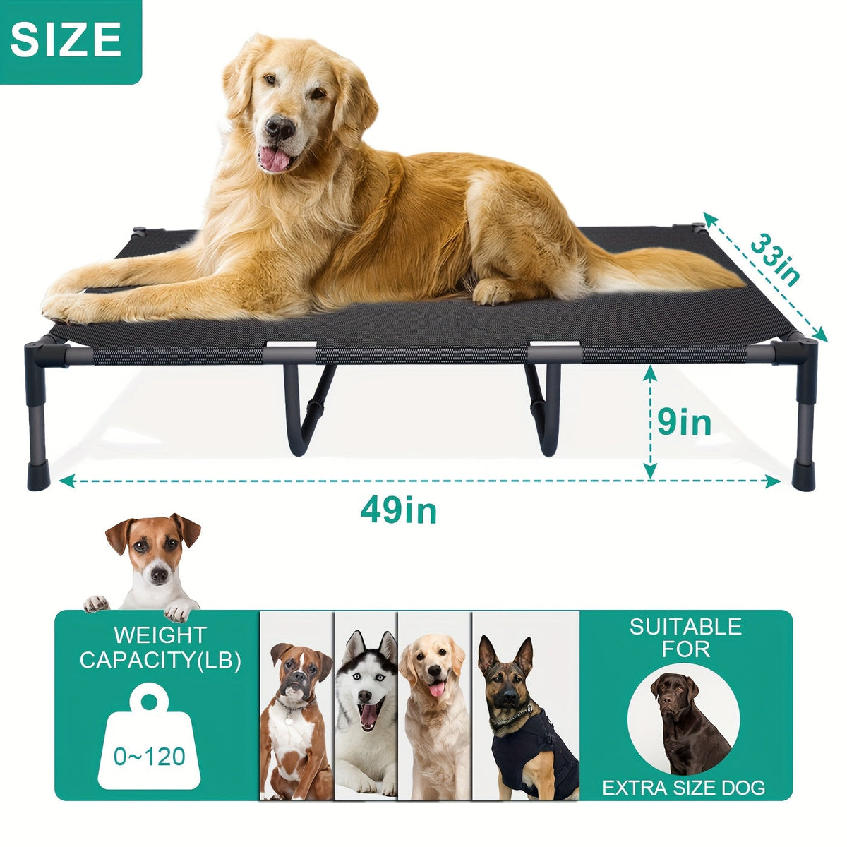 Elevated Dog Bed Cooling Cot – Breathable Mesh Dog Cot for Indoor and Outdoor Use, No-Tool Assembly Anti-Slip Feet Frame for Small Medium Large XL Dogs - product image 6