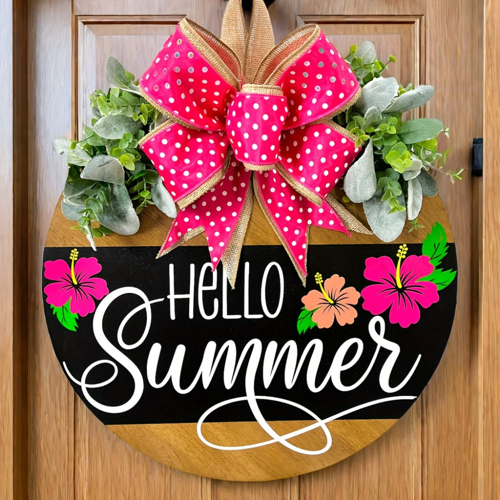 Summer Door Hanger for Front Door - Hello Summer Spring Wreath All Season Door Decor Farmhouse Hanging Sign for Home Porch Entryway Indoor Outdoor Wall Decoration - product image 2